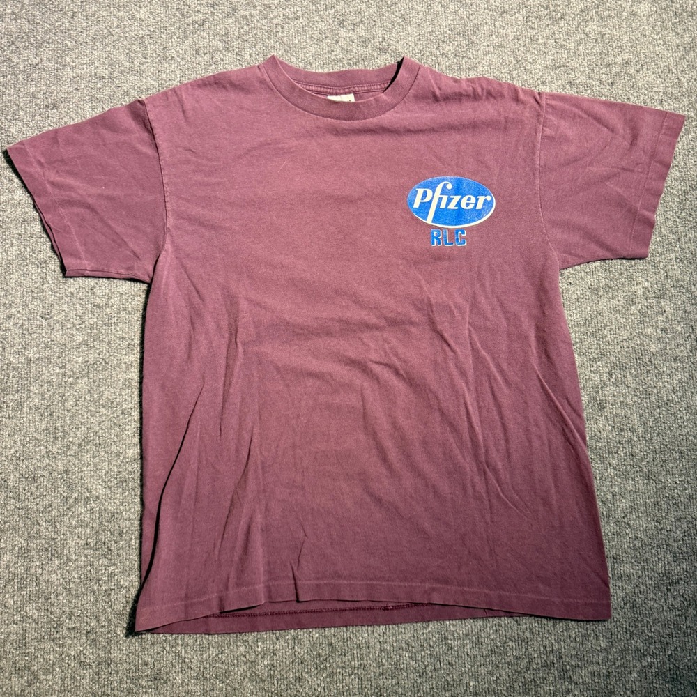 Vintage Pfizer Teaming Up‎ For A Cure T-Shirt Anvil Maroon Single Stitch Mens L - Picture 2 of 6